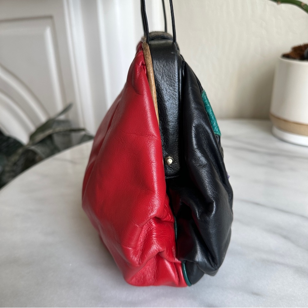 VINTAGE • 80s Jewel Tone Leather Crossbody Bag Punk Bohemian Boho Weird Girl - Picture 8 of 16